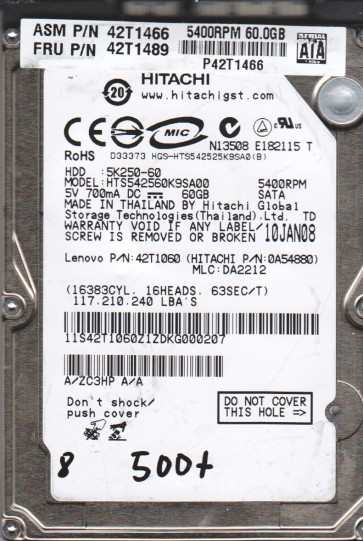 Hitachi 60GB SATA 2.5 Bsectr HDD