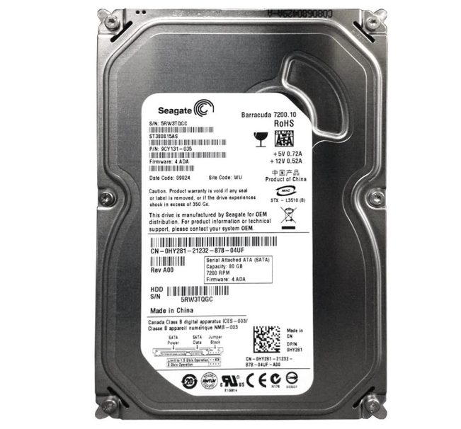 Seagate 80GB SATA 3.5 Hard Drive ST380815AS, 5RW, WU, PN 9CY131-035, FW 4.ADA,