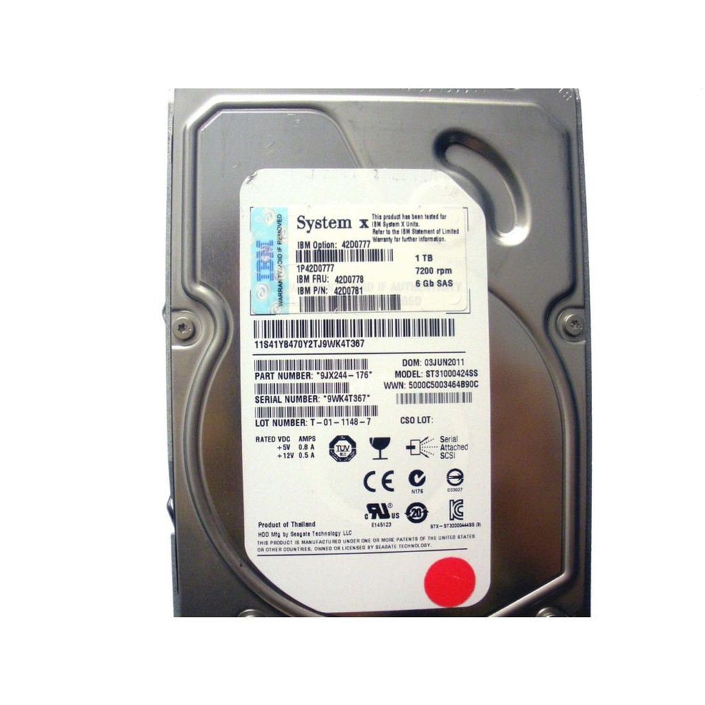 (Refurbished) IBM 1TB 7.2K 6Gb/s SAS 3.5'' Hard Drive