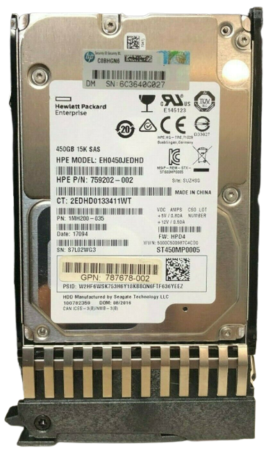 REFURBISHED HPE 450GB SAS 12G 15K SFF SC HDD 1mh200-035 787678-002